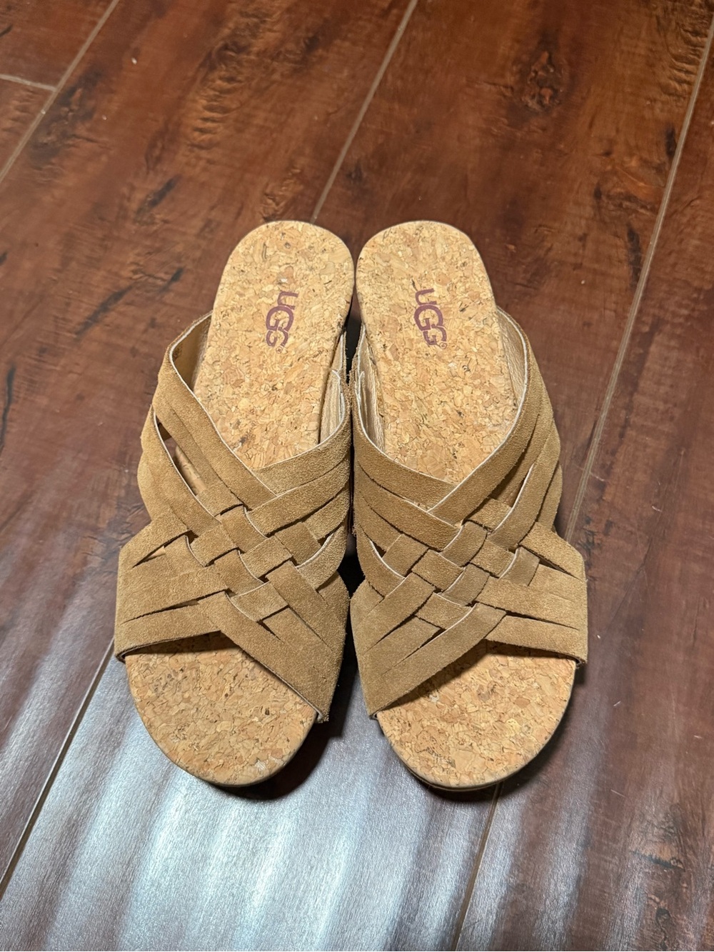 UGG Women's Brown Woven Cork wedges Slide Mules